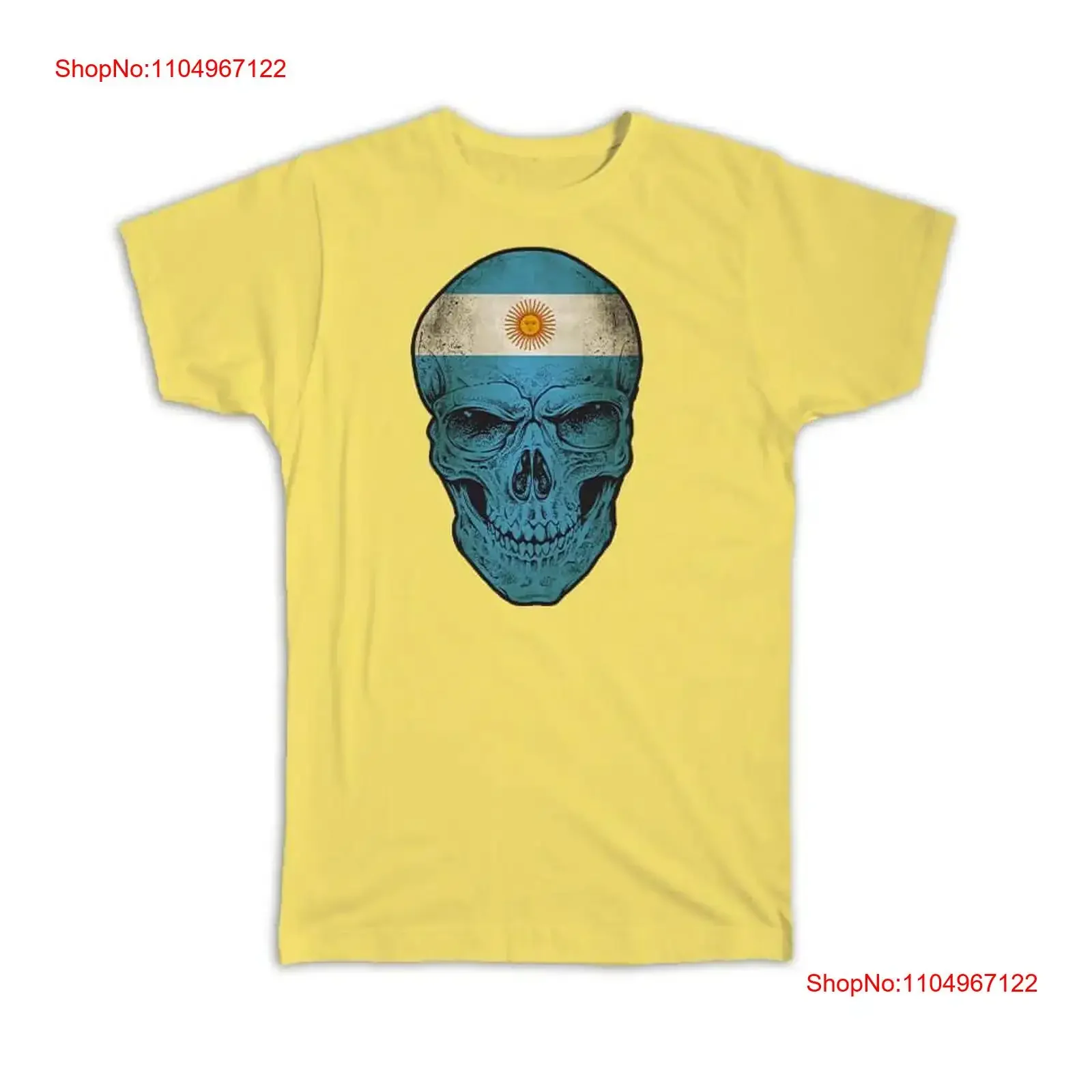 Camiseta con bandera de Argentina, calavera, colores nacionales argentinos, ropa de calle lavada vintage, Top para uso diario, moda estirada