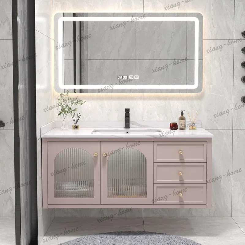 Slate Bathroom Vanity With Sink Furniture Mirror Cabinets Storage Bear Mirror Integrated Solid Wood Style Cabinet Companion Wash