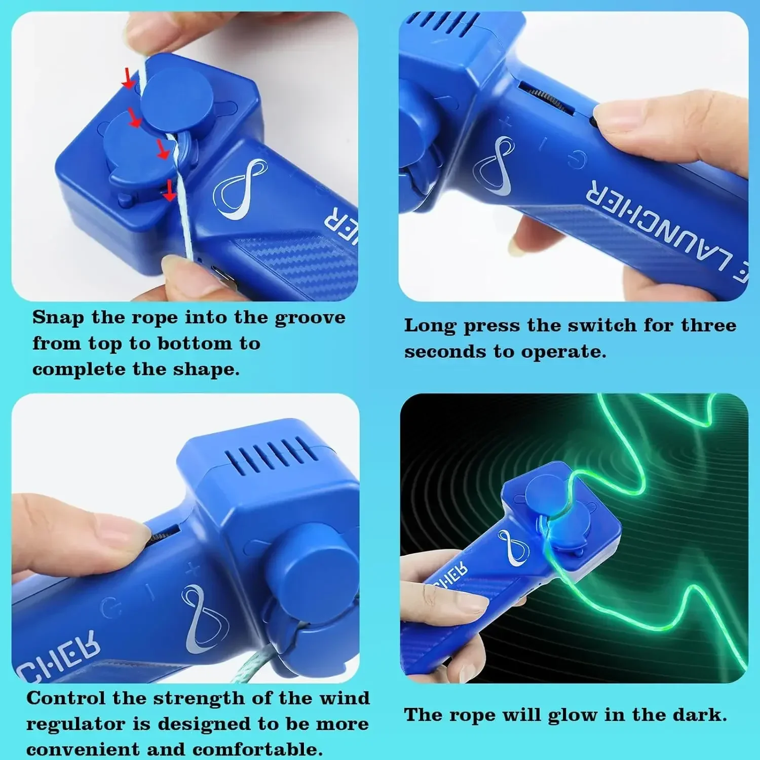 String Rope Launcher Fidget Toy Loop Rope Glow in The Dark Electric Luminous Portable Handheld String Stress Relief Toy for Kids