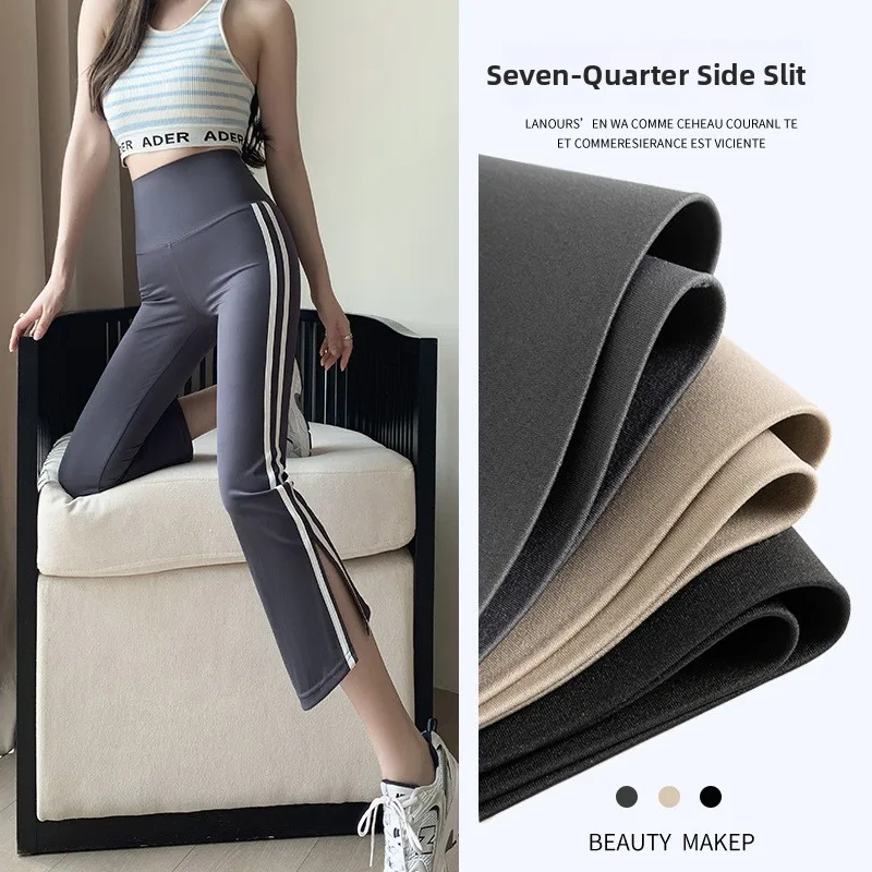 Pantaloni da yoga slim fit a vita alta Pantaloni capri a strati base da donna Pantaloni sottili bianchi per il controllo dell'addome Pantaloni estivi per morso dell'arca