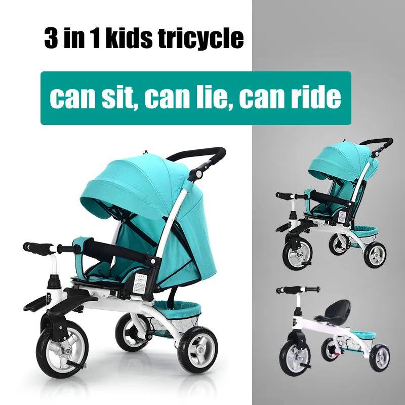 3 in 1 Twins Trike, Split to 2 Single Kid Tricycle, Can Sit & Lie Ride Double Children Carriage