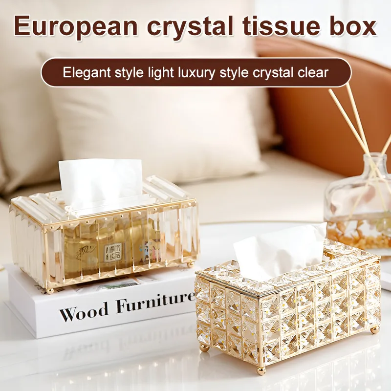 💕 حار 💕 [وصى به Netflix] صندوق مناديل فاخر/صندوق تخزين كريستال للمناشف الورقية/صندوق مناديل كريستال على الطراز الأوروبي/ورق