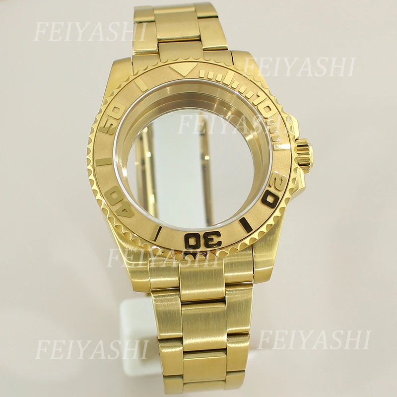 Gold 40mm Dive Watch Case Sapphire Glass 120clicks Bezel For Seiko NH35 NH34 NH36 NH38 Miyota 8215 ETA 2824 Movement 28.5mm Dial