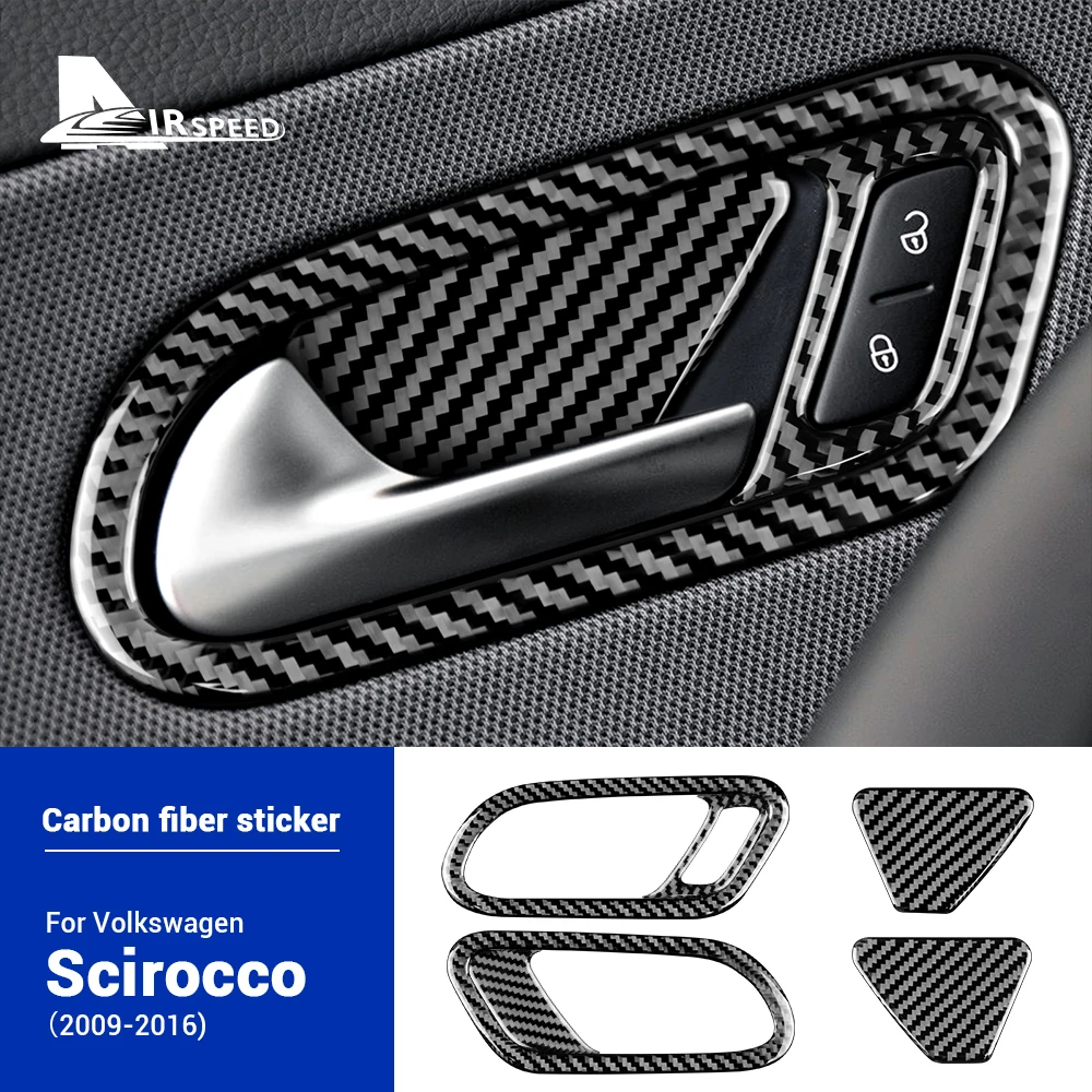 Real Soft Carbon Fiber for Volkswagen Scirocco 2009 2010 2011 2012 2013 2014 2015 2016 RHD LHD Car Door Handle Panel Sticker