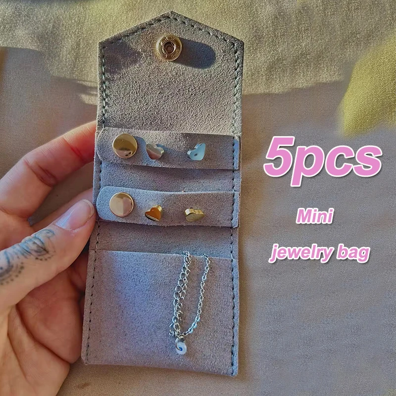 

5pcs Mini Suede Jewelry Pouches with Snap Button Earring Ring Necklace Packaging Travel Storage Organization Xmas Gift Giving