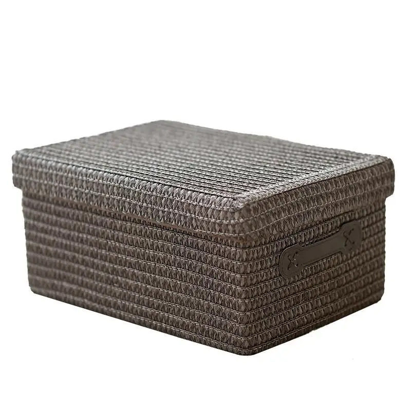 Woven Storage Box Set With Lids, Beige Cotton Rope Bins Leather Handles, Stackable Closet Organizer For Clothes Toys Bedroom