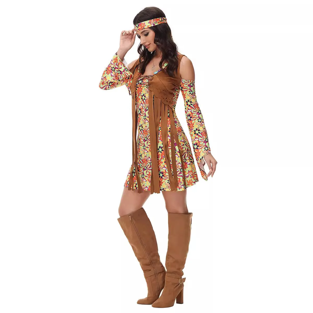 Morph Costumes Hippie Dress Women 70s Costume Adult Halloween Outfit Retro Boho Style Festival Attire