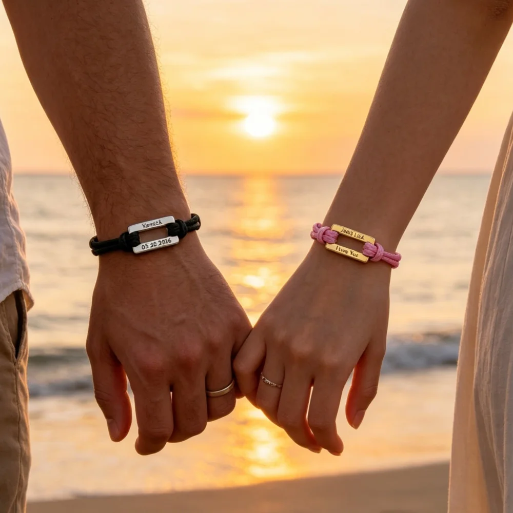 Personalized Customized Name Bracelets Handmade Braided Rope Couples Bracelet Stainless Steel Jewelry Valentine's Day Gifts