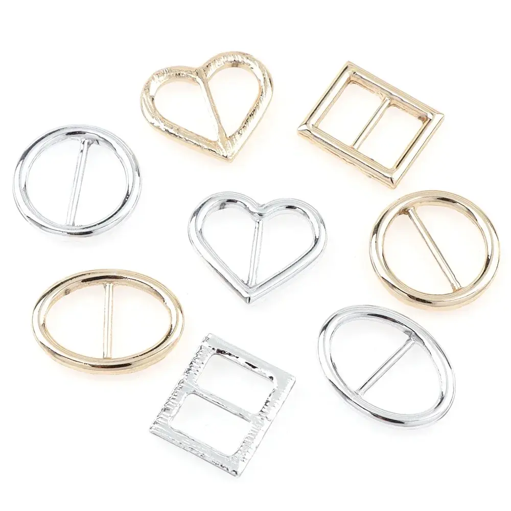 

10pcs Buckle Heart Square Oval Round Ribbon Slider Ribbon Buckles for DIY Craft Silver 5 Shape
