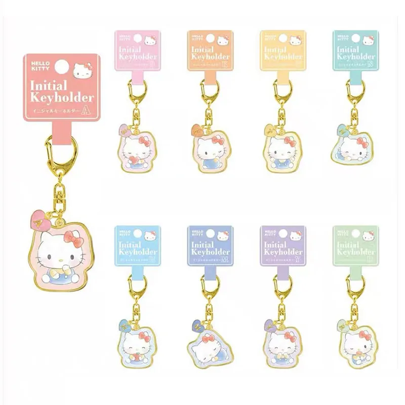 

Kawaii Hello Kitty Cartoon Colored Letters Metal Keychain Anime Sanrio Girl's Heart Cute Backpack Pendant Girls Gift
