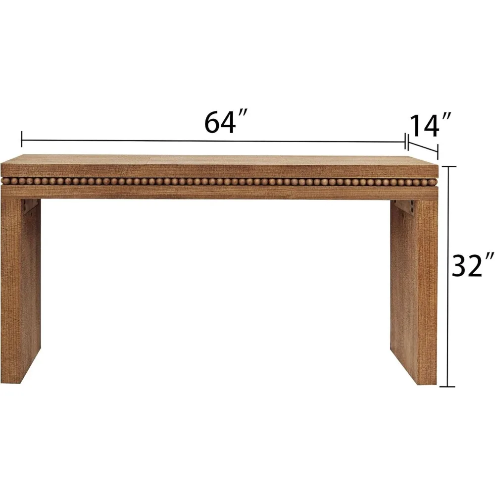 Rustic Wood Bead Decorated Sofa Table for Living Room, Extended Console Behind Couch, Vintage Hallway Table
