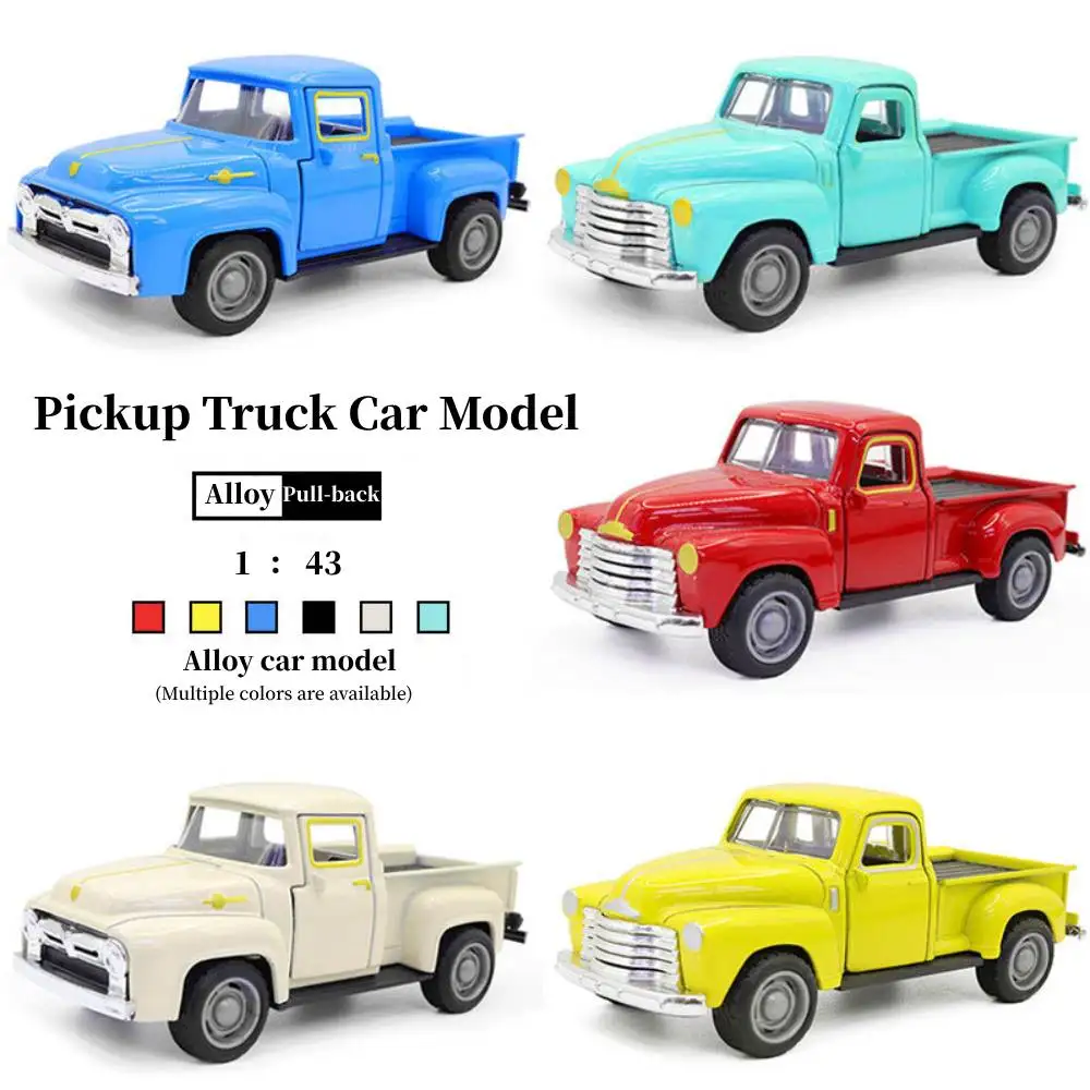 1:43 클래식 픽업 트럭 자동차 모델 빈티지 합금 미니 빨간 자동차 모델 당겨 다이 캐스트 및 장난감 차량 컬렉션 장식 소년 선물