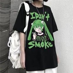 Camiseta de Anime para mujer, Camiseta con estampado de Harajuku Smke of The Dark, camiseta de manga corta de gran tamaño, ropa Vintage de calle