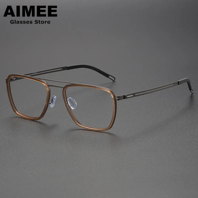 

Screwless Ultralight Square Titanium Acetate Glasses Frame Men Double-Beam Optical Prescription Eyeglasses Women Eyewear Gafas