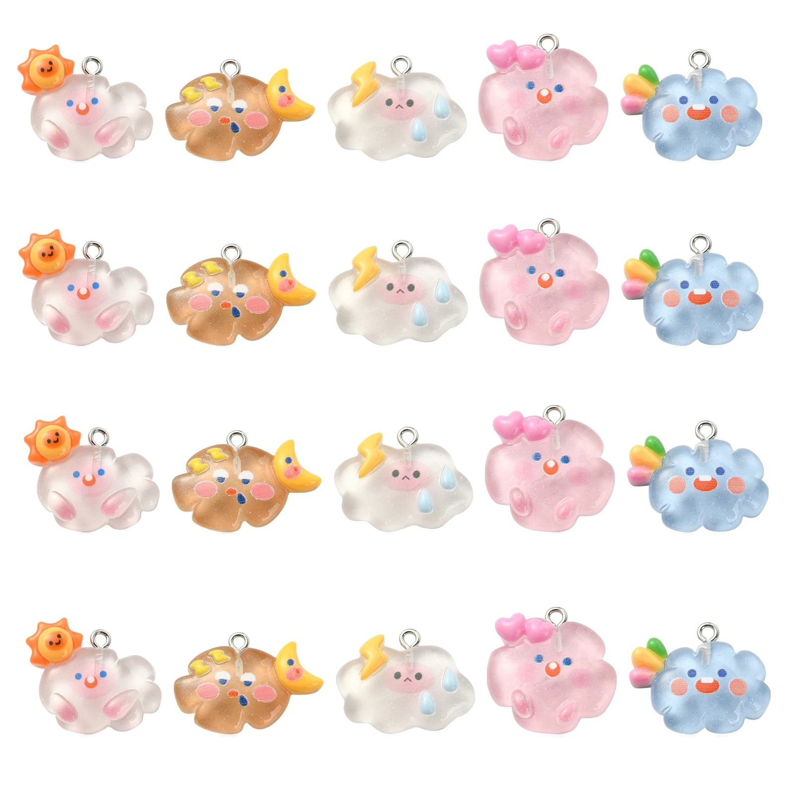 

PandaHall 25Pcs 5 Styles Flatback Cloud Charms Cute Weather Theme Sunny Rain Cloudy Charms with Loop for DIY Jewelry Making