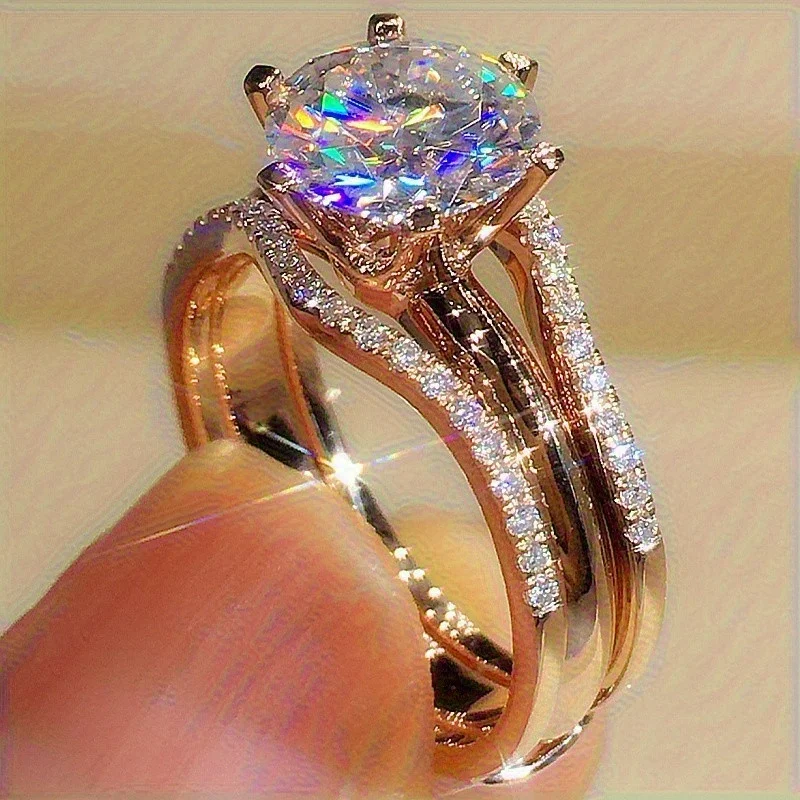 Elegant Gold Multi-Part Stackable Ring, Shiny Bride Engagement Promise Anniversary Ring, Ideal for Wedding Party, Love Gift for Women, Valentine Christmas Daily Jewelry