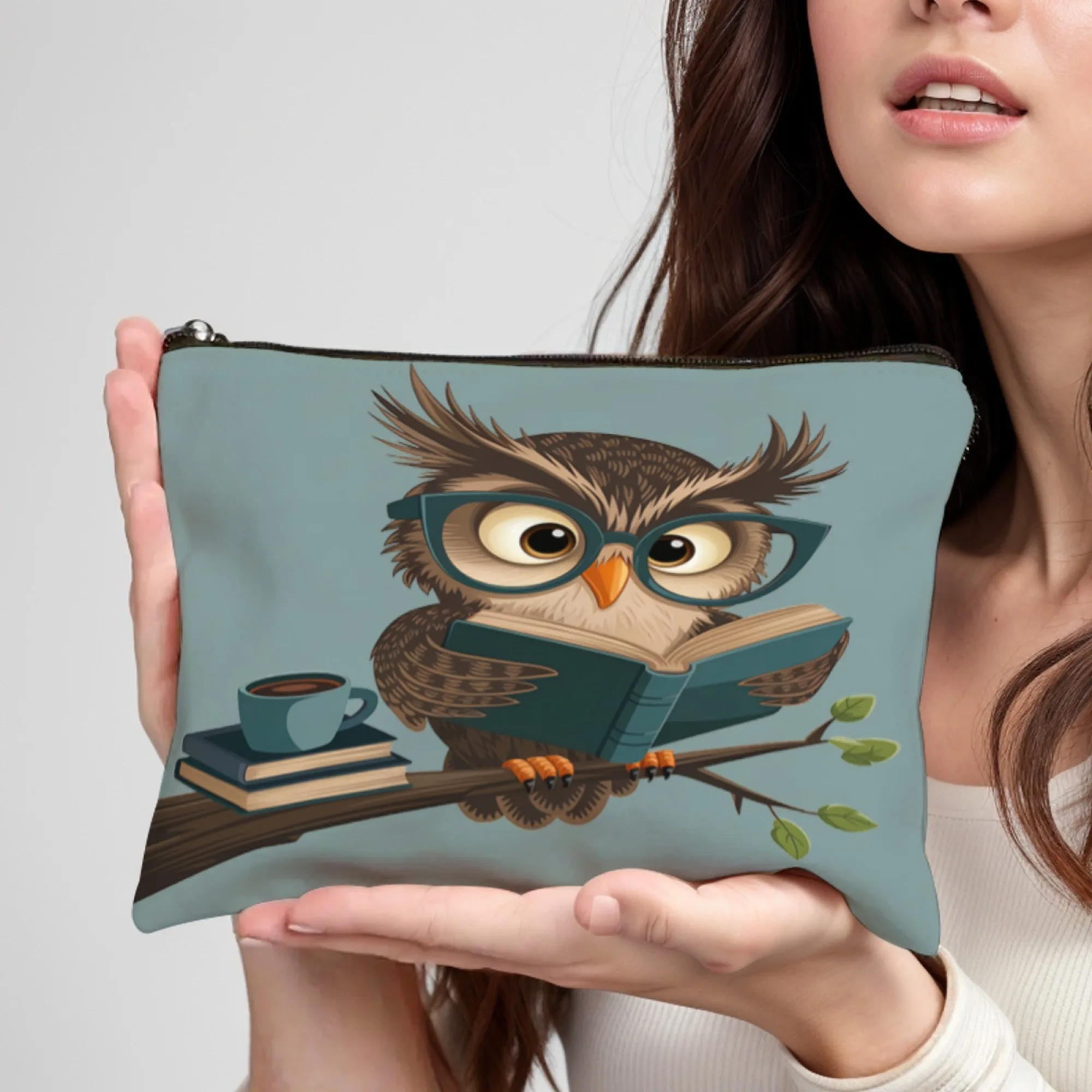 قماش حقائب مستحضرات التجميل سستة حامل بطاقة المفاتيح الكرتون طالب مقلمة محفظة نسائية للعملات المعدنية الكرتون الأكاديمي البومة حقيبة التخزين المحمولة #4