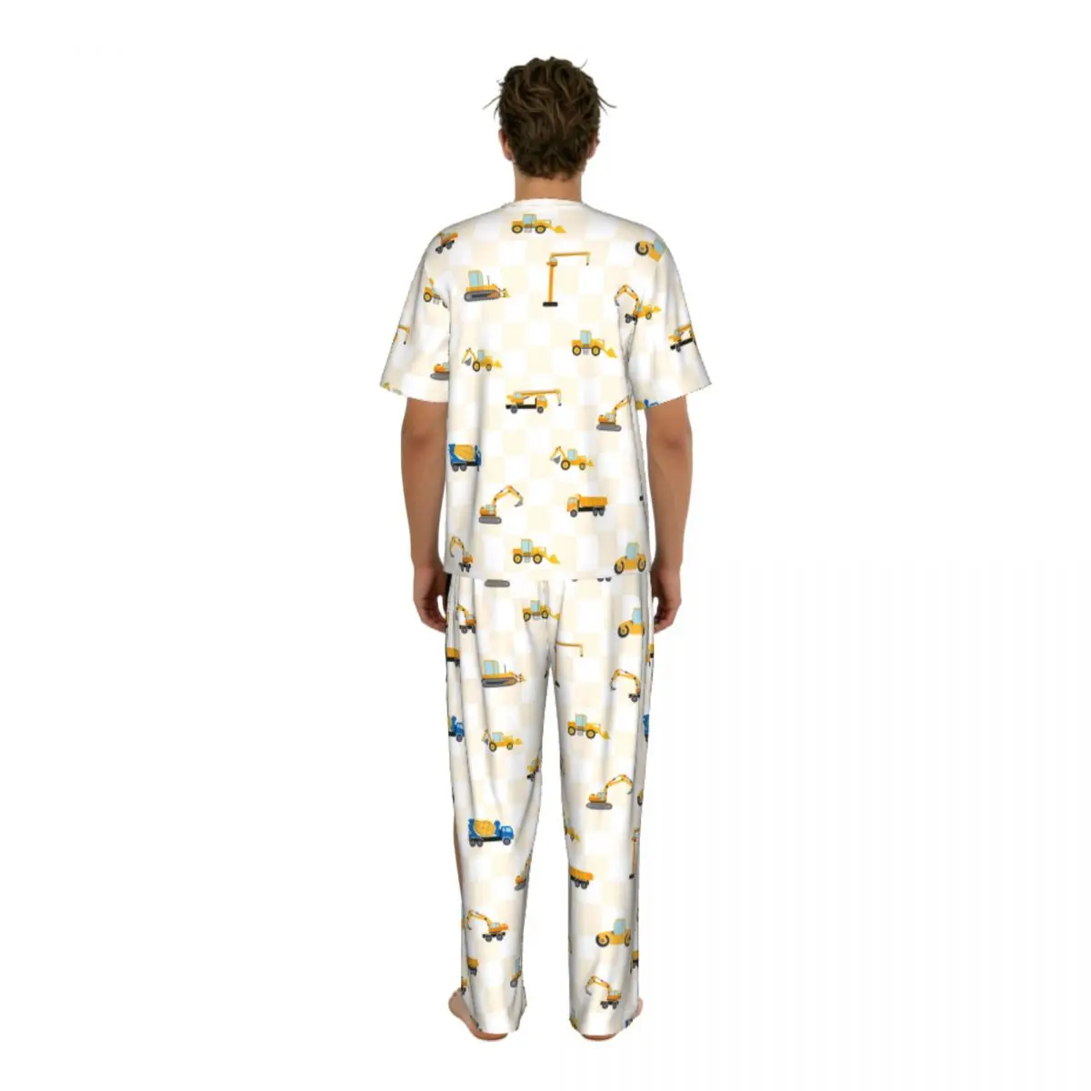Men's short-sleeved pajamas two-piece trousers Cute Car Dump Truck home wear suit sleepwear view 4