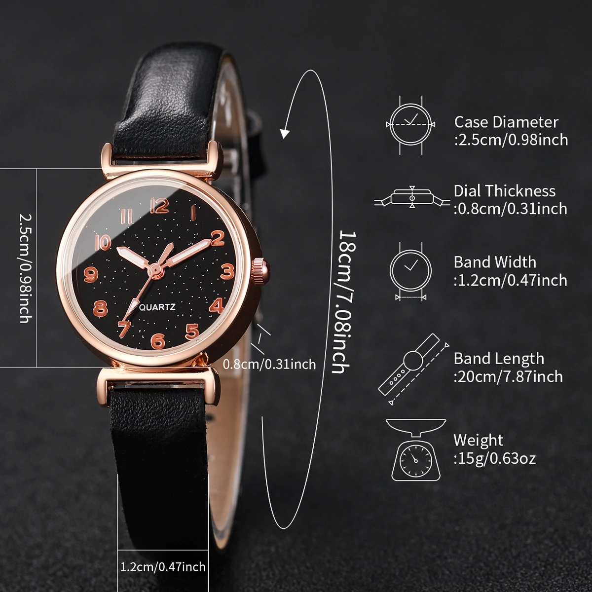 5PCS/Set Women's Watch Fashion Starry Sky Dial Leather Band Quartz Watches Turquoise Bracelets Set image 5