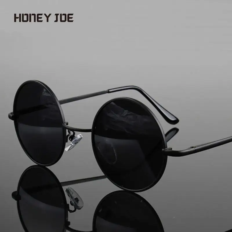 Retro Vintage Small Round Polarized Sunglasses Men Women Brand Designer Sun Glasses Slim Metal Frame Black Lens Driving UV400