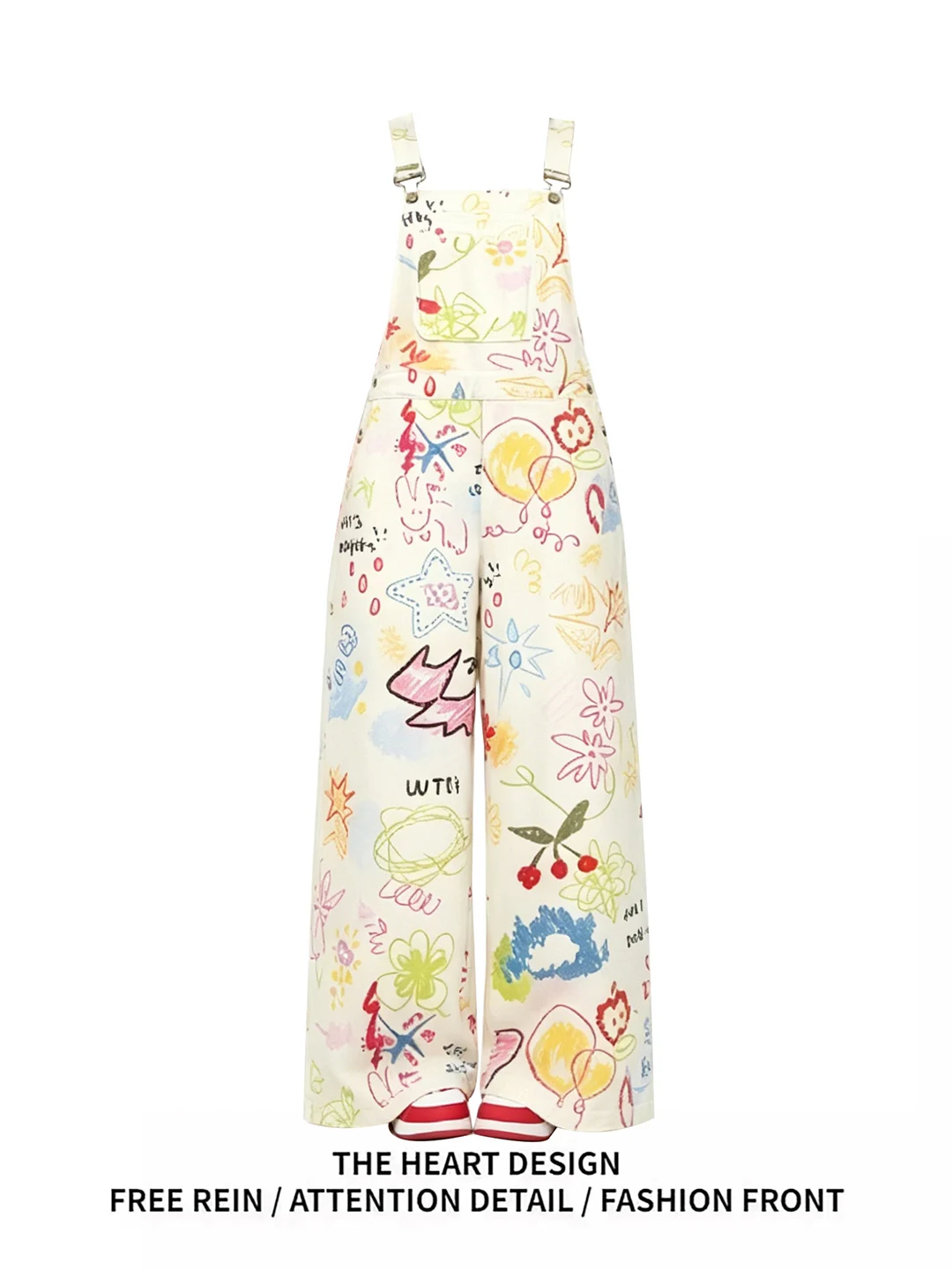 

Korean Design Graffiti Print Wide Leg Straight Denim Overalls Women Summer 2026 Fashion Loose Long Pants High Waist Jeans