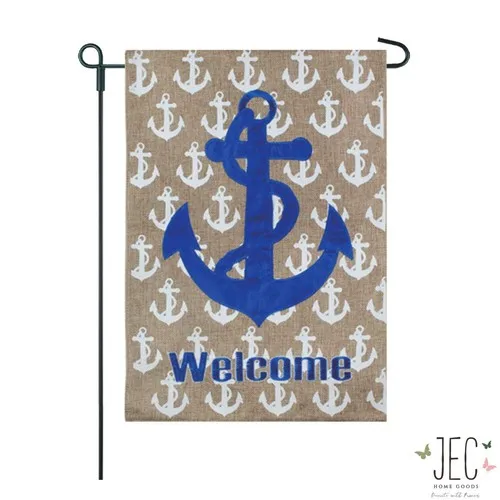Coastal Anchor Welcome Burlap 2-Sided Garden Flag 12.5x18
