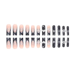 رقعة الأظافر المزيفة بريق نجوم الحب ، يرتدي الأسود الفرنسي ، الحلو والطازج ، أوروبا وأمريكا ، قسم الظلام ، 1 صندوق ، 24 قطعة أعلى 12 مبيعات للأظافر السوداء الزائفة - رقم 6