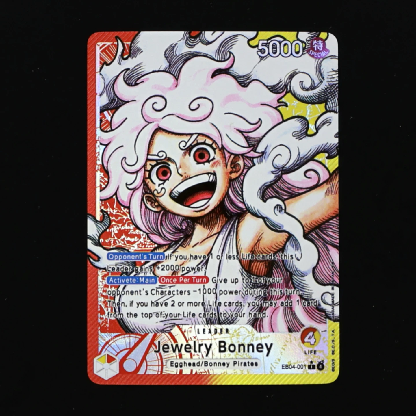 

One Piece TCG EB04-001 Jewelry Bonney English Leader card Foild Textured Card Red Yellow Bonney