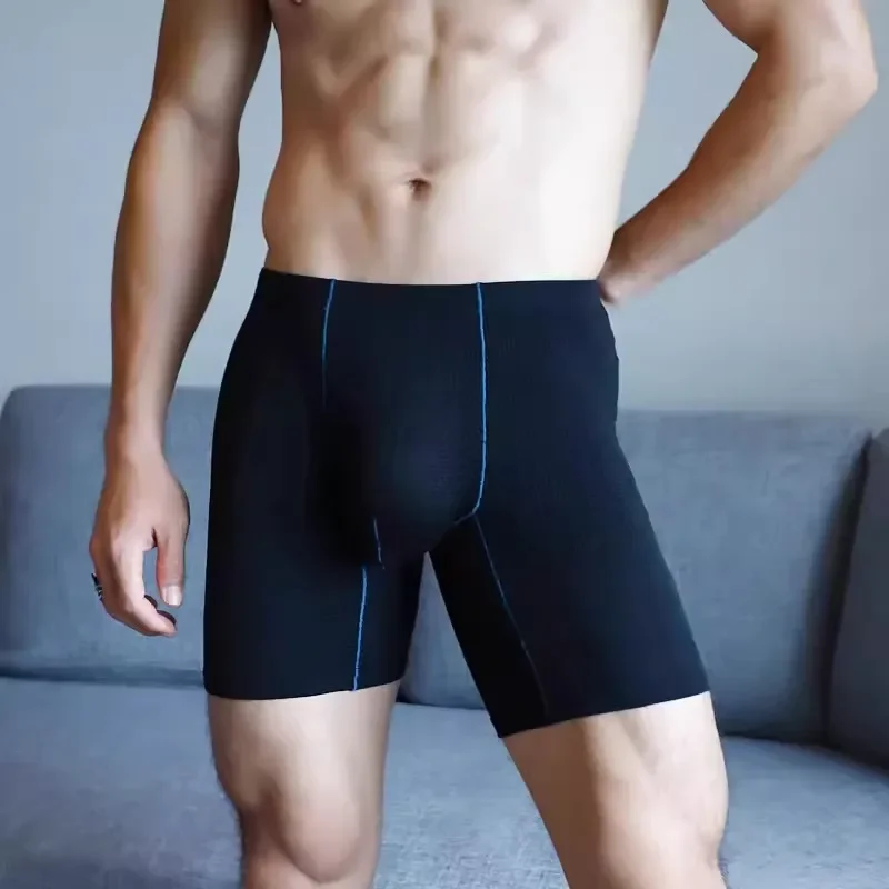 Culotte de sport respirante pour hommes, sous-vêtements masculins, taille européenne, U Bulge, poudres, taille moyenne, caleçon à jambe longue