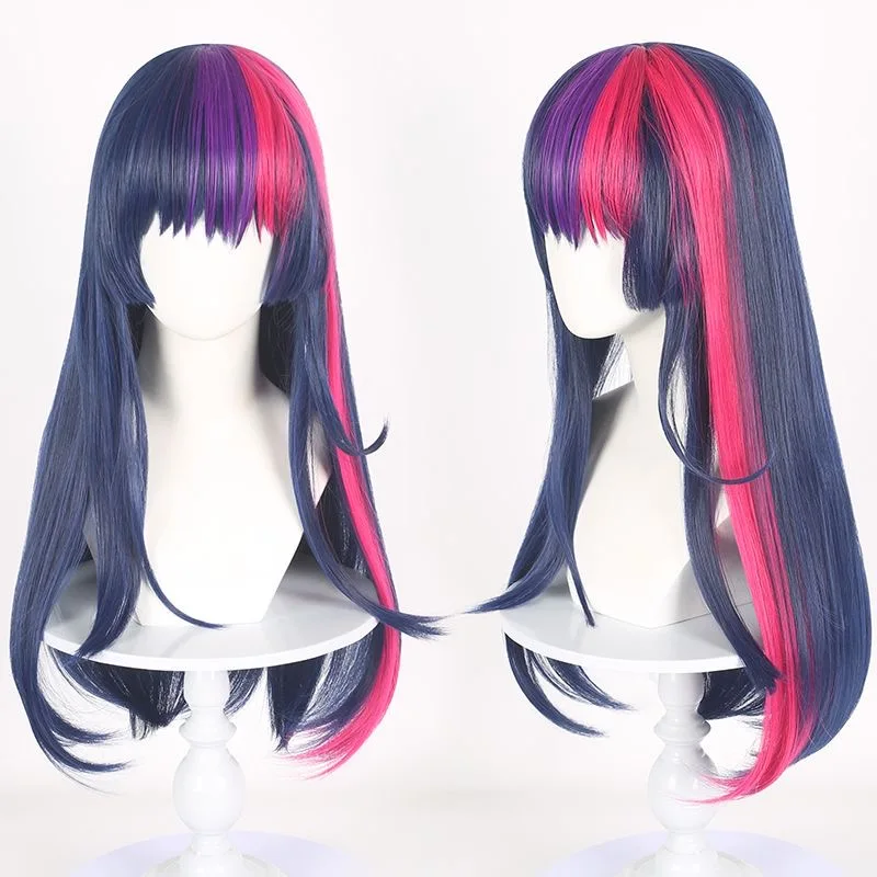Purple wig suitable for cosplay, gradient synthetic long straight hair wig, anime cosplay, high-quality wig, stage performance