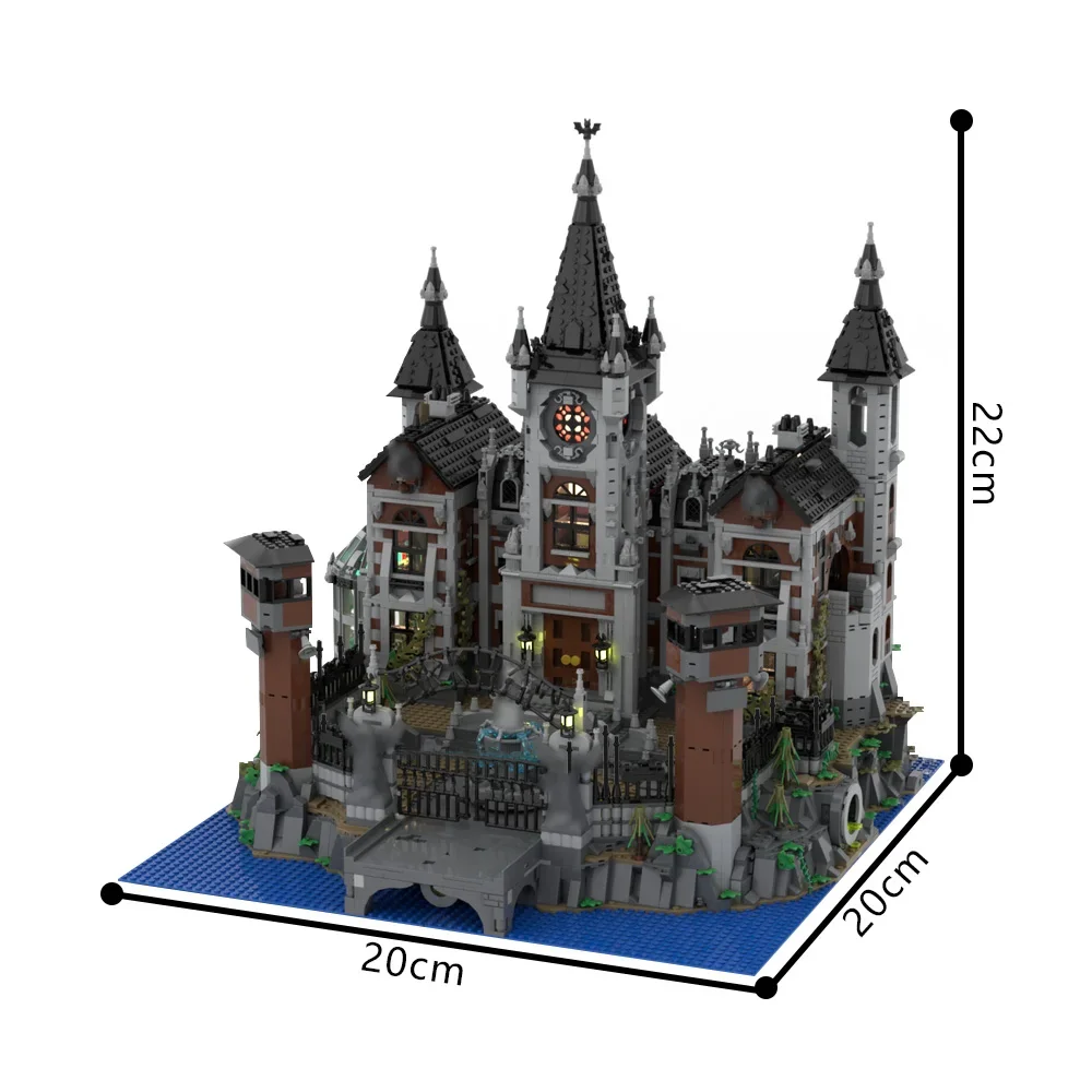 MOC Medieval Architecture Modular Arkham Asylum Building Blocks Model Black Asylum Castle Bricks Assembled Toy for Children Gift