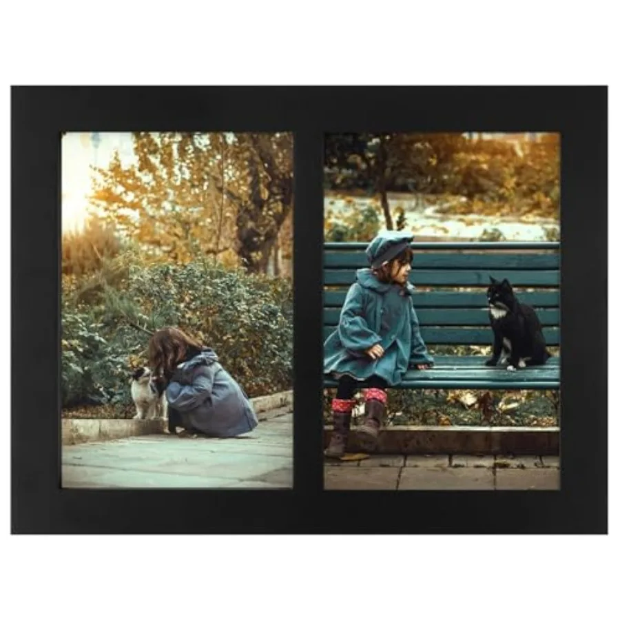 

4x6 Double Picture Frame, Display Two 4x6 Photos - Solid Wood - Real Glass For Tabletop Or Wall Mounting,1 Pack