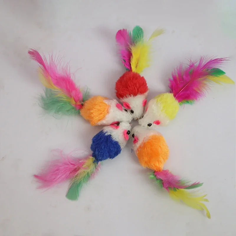 Colored Feathers Fur False Mouse Pet Cat Toys Feather Rainbow Ball Toy Cats Scratching Funny Playing Toys for Cats Pet Supplies