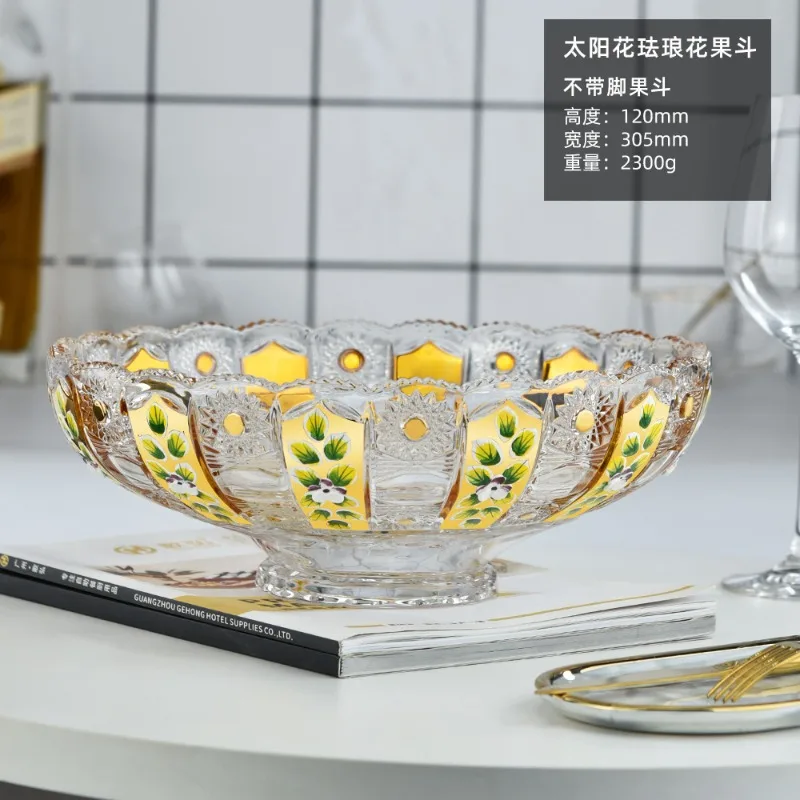 وعاء فواكه من الزجاج الكريستالي المنحوت الأوروبي مزهرية من المينا على شكل زهرة الشمس