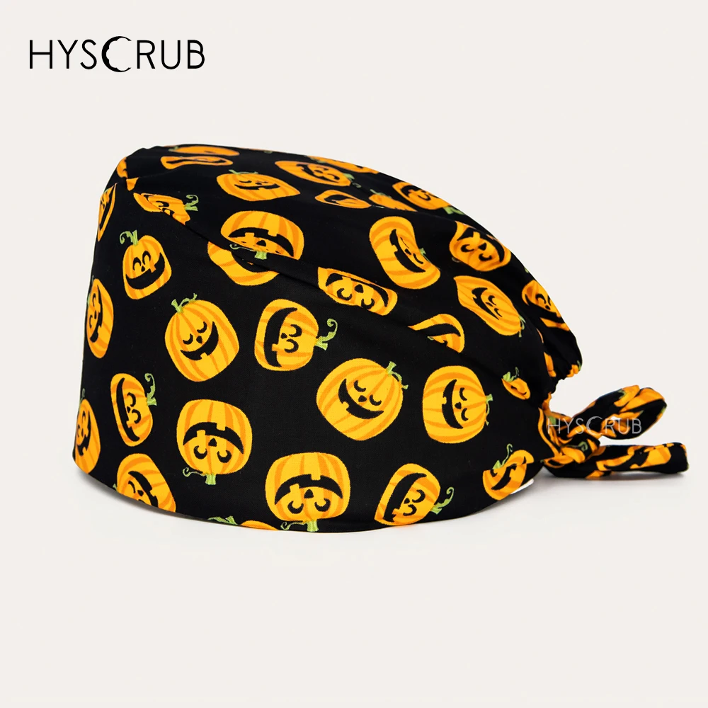 Halloween Pumpkin Pattern Cotton Scrub Hat Dust Proof medical protection Working Cap for Women And Men