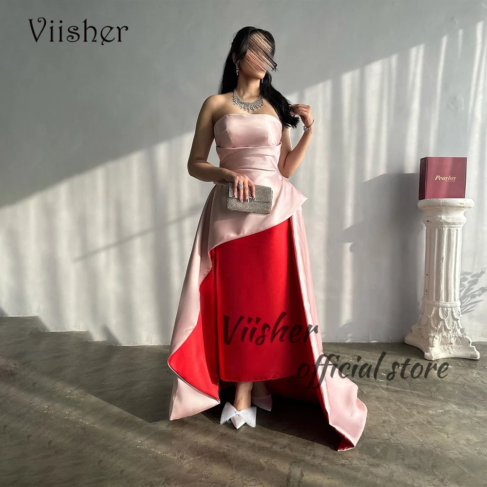 Vestidos sem alças sereia com trem, vestidos de festa longos, árabe, Dubai, baile formal, rosa, vermelho