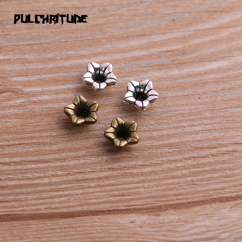 50pcs 4*9*9mm Two Color Receptacle Hollow Morning Glory DIY Spaced Jewelry Accessories Charms For Jewelry Making