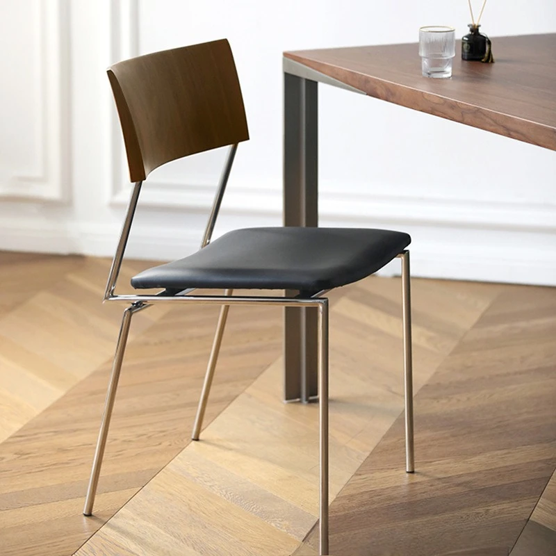 Modern Solid Wood Chair Mid Century Dining Chair with Stainless Steel Accents Trending Designer Chair for Bistro/Home Furniture