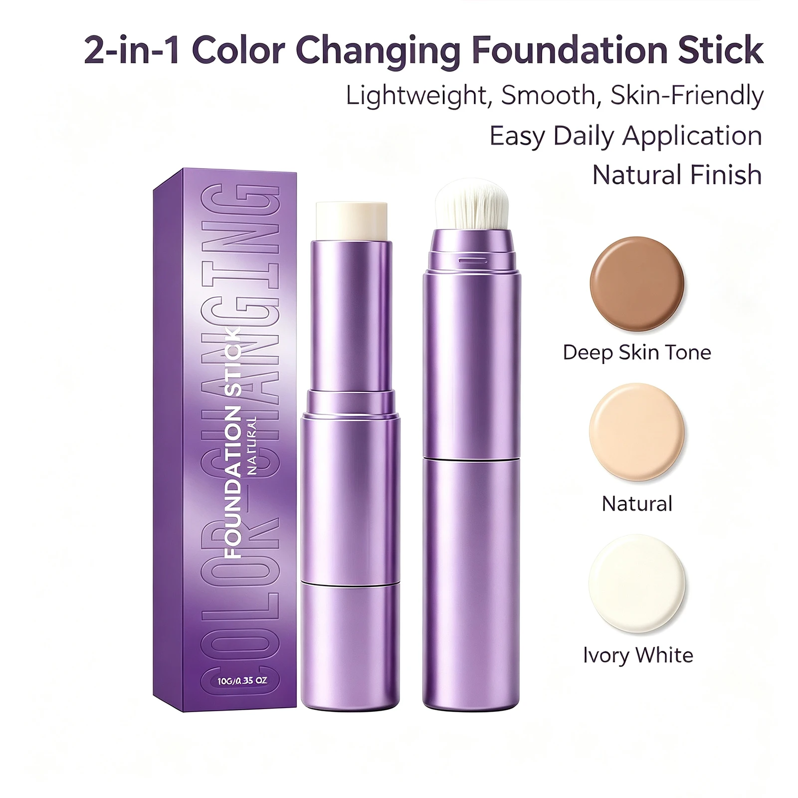 Foundation Stick Sheer Coverage Natural Matte Lightweight Buildable Portable 3 Shades Natural Ivory Deep
