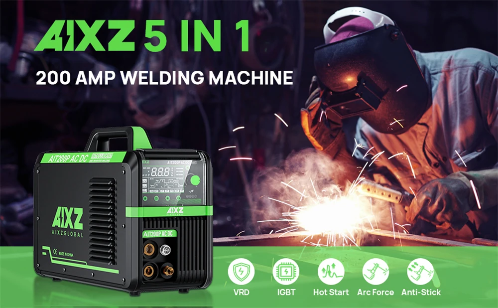 AIXZ AIT200P AC/DC TIG-Schweißgerät 200 Ampere 5-in-1 Multiprozess-Aluminiumschweißgerät MMA ARC Pulse HF TIG 2T/4T Punktschweißen Hot Start Arc Force Anti-Stick VRD IGBT-Technologie – Detail 1