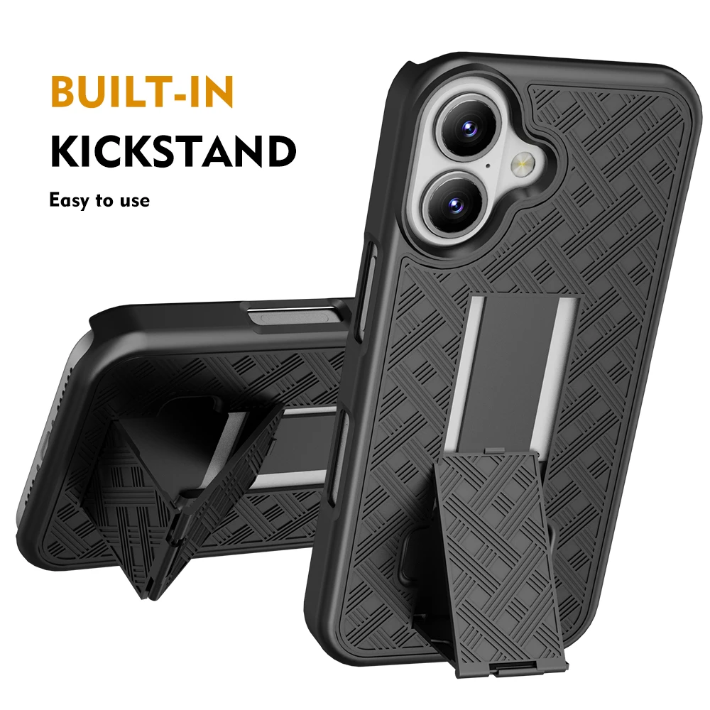 ShockProof Heavy Duty Armour Tough Stand Case With Belt Clip For iPhone 16 Plus 6.7/iPhone 16 6.1 Inch
