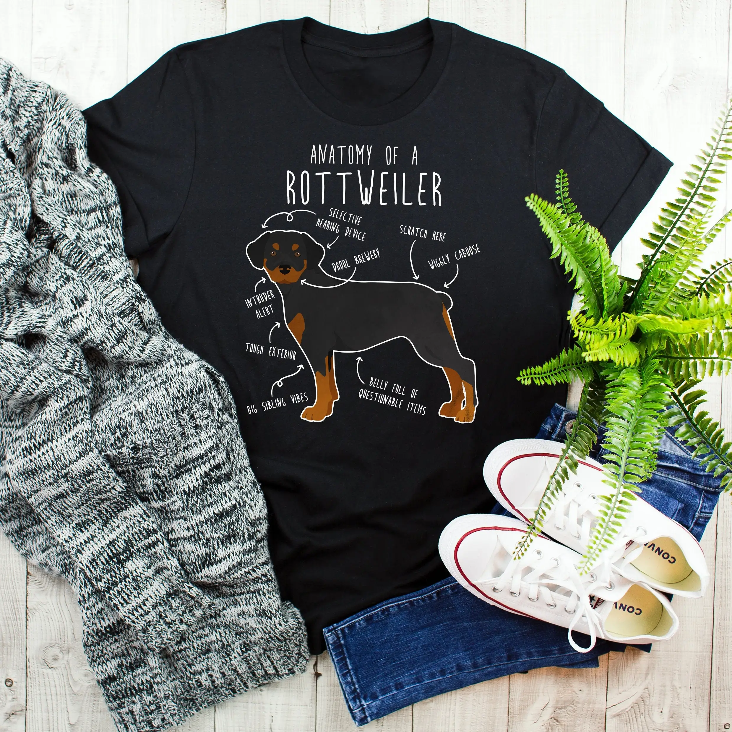 Rottweiler T Shirt Funny Dog Lover Cute Rotty Pet Mom Dad For Him Her Anatomy