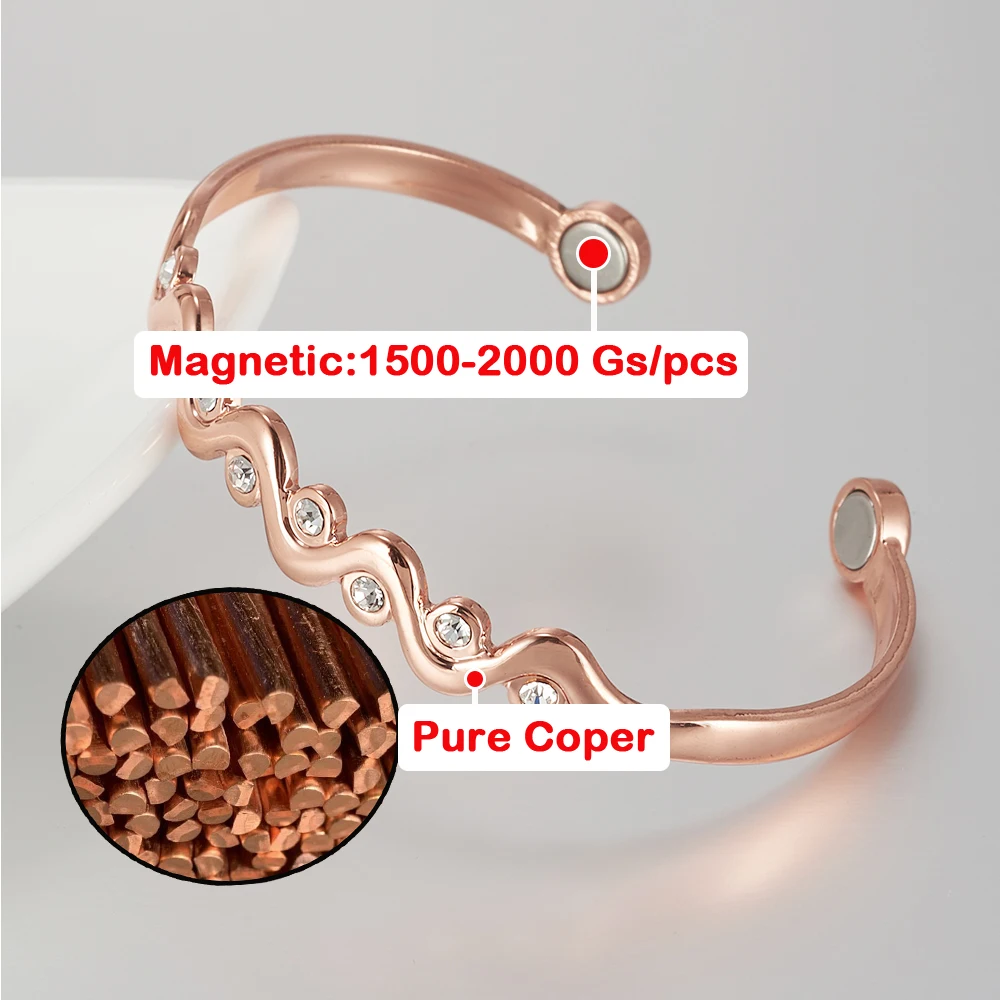 Vinterly Pure Copper Bracelets Magnetic Cubic Zirconia Adjustable Bangles Arthritis Health Magnet Jewelry Crystal Anti Radiation