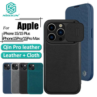 Nillkin QIN Pro Plain Leather Cloth Case For iPhone 15 Plus 15 Pro Max 15 Flip Camera Slider Protection Cover With Card Holder
