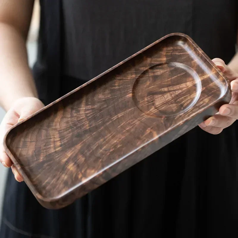 Black walnut tray simple home hotel restaurant solid wood water ripple tea tray wooden long Japanese dry bubble tray