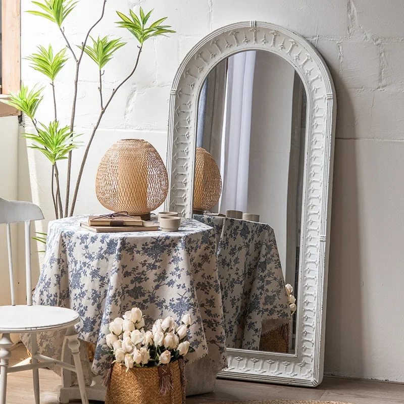 French retro relief decorative mirror household wrought iron floor full-length mirror creative hanging medieval