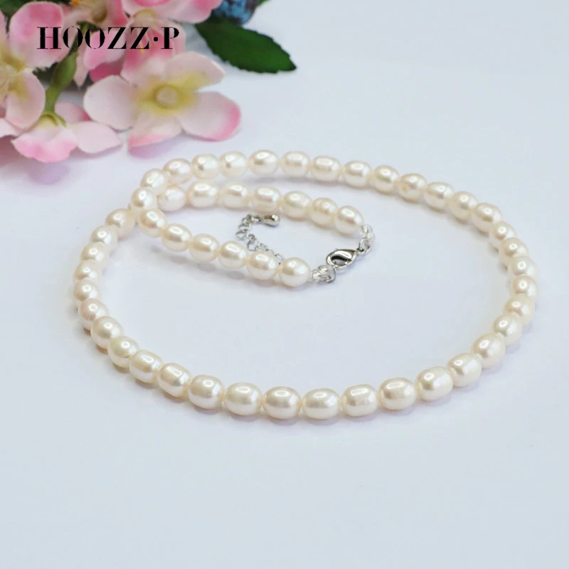 HOOZZ.P Top 2023 Fashion Pearl Necklace Natural Freshwater White Rice Pearls 925 Silver Fine Pearl Jewelry For Women Girls Gifts