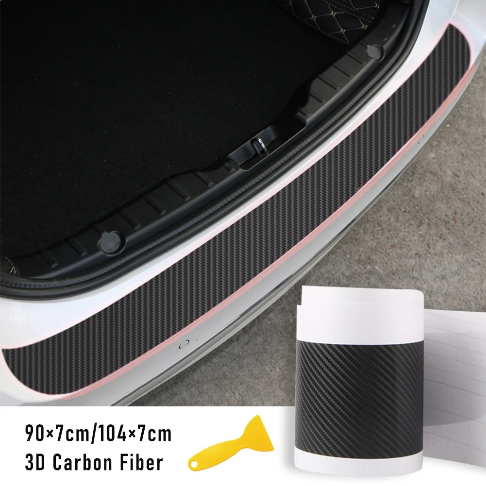 Universal Rear Trunk Guard Plate Sticker Car Rear Bumper Trim Anti-Kicked Scratch Protection Sticker Strip 3D Carbon Fiber Film