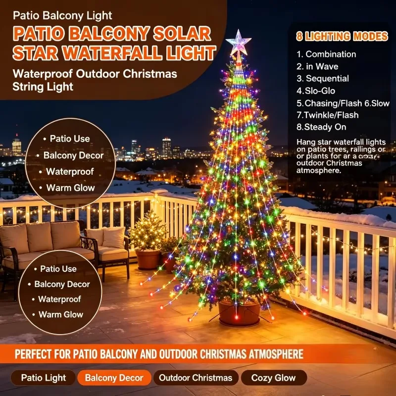 Christmas Star Waterfall Solar Tree Lights Outdoor Garden Waterproof Night Ambience Pathway Lighting Style Walkway Light