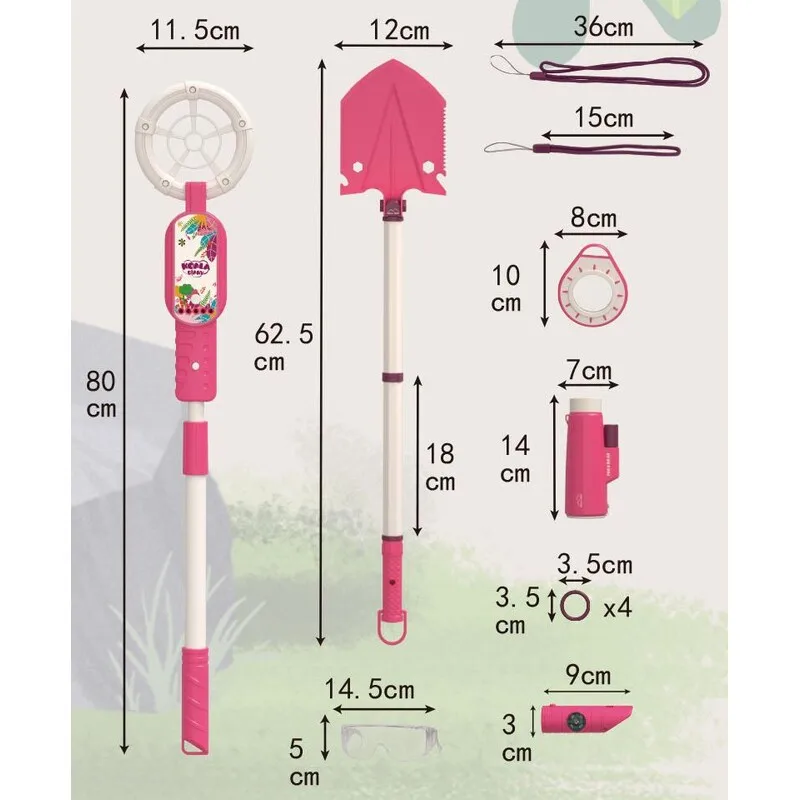Treasure Hunting Set: Basic Metal Detector, Sand Shovel, Telescope, Magnifying Glass, Observation Adventure, Outdoor Toy